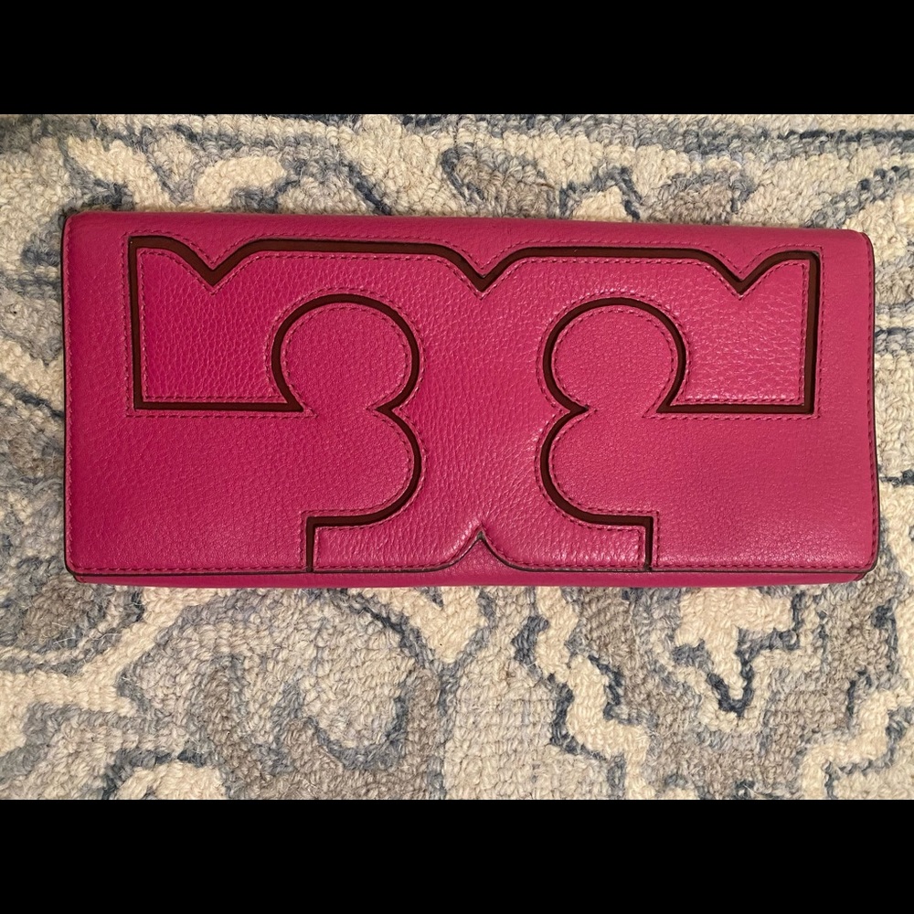 Tory Burch Hibiscus Pink Serif Clutch